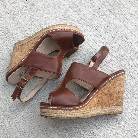 Brown Open toe strapped wicker wedge sandals - Picture 3 of 12